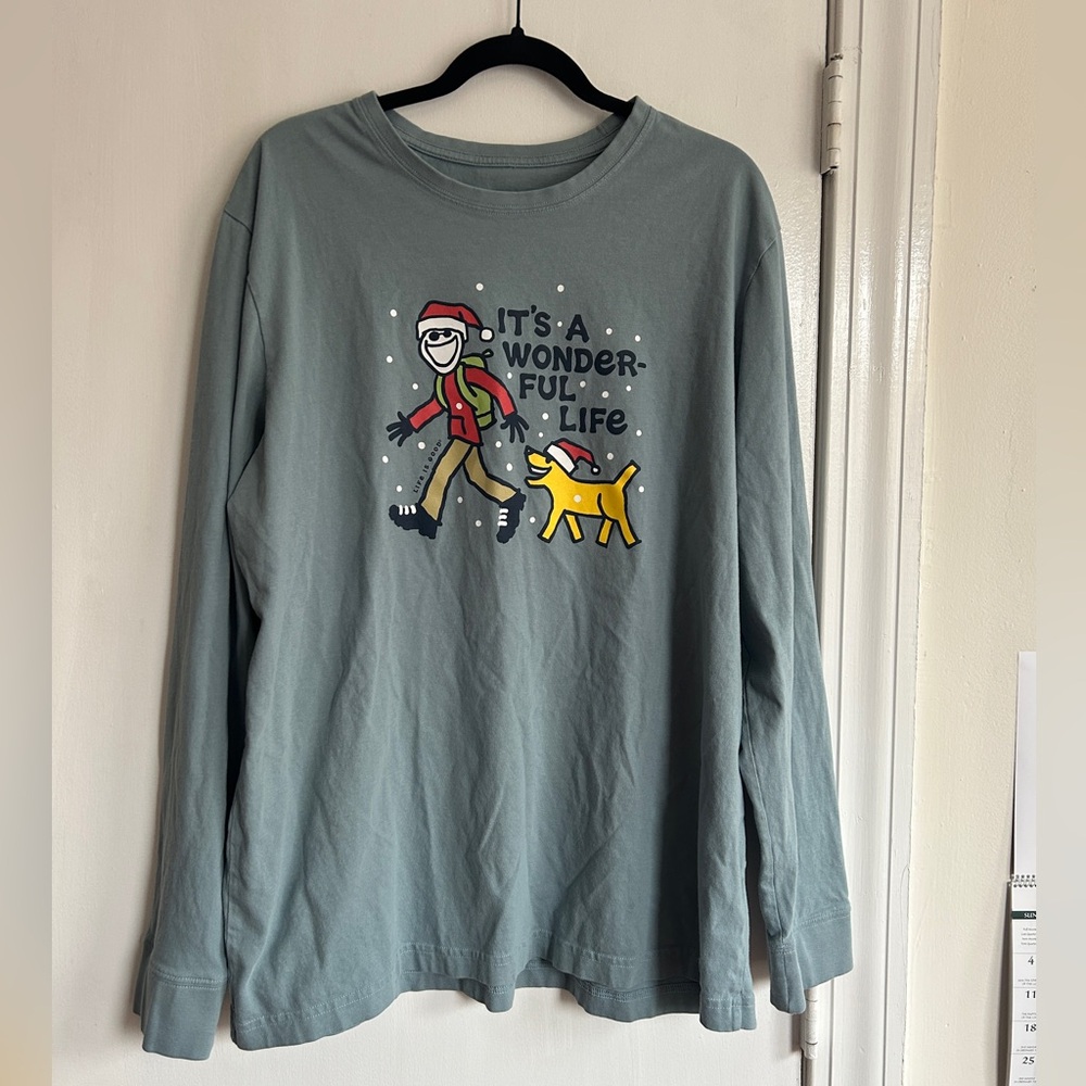 Life Is Good Mens Long Sleeve Tee - Sage with Fun Graphic size XL